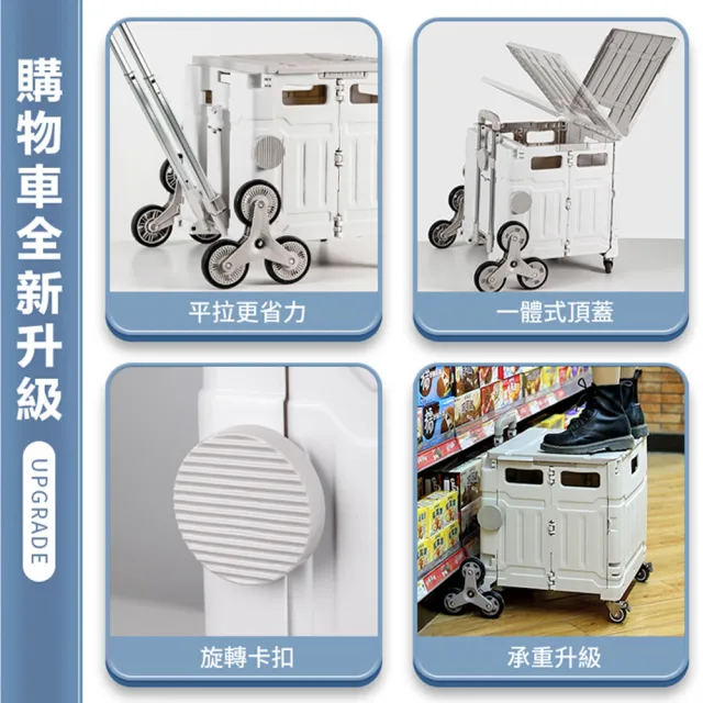 【DaoDi】平拉式4輪萬向折疊收納車 買菜車 購物車 平拉推車(50L折疊購物車 手推車 購物車)