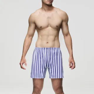 【Mr. DADADO】簡潔條紋 M-3L印花四角男內褲 天然絲光棉-吸濕排汗-GHQ512PB(紫藍)