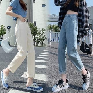 【D.studio】韓版寬鬆顯瘦高腰牛仔褲(寬褲 褲子 長褲 休閒褲 女裝 高腰褲 拖地褲 直筒褲 黑褲 P102)