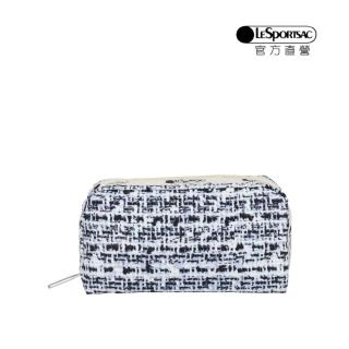 【LeSportsac官方直營】輕量尼龍 長形化妝包(6511 黑白夏日花呢)
