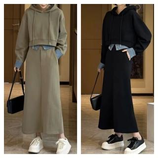 【ASister 小姊姊】現貨在庫★中大尺碼洋裝/套裝☆*拼接牛仔*連帽抽繩外套+半身裙裙裝(2色 M-5XL #AS0842)