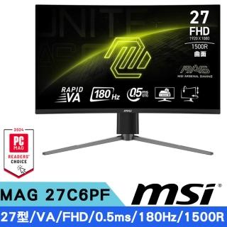 【MSI 微星】MAG 27C6PF 27型 VA FHD曲面電競螢幕(180Hz/DP+HDMI/1500R曲/HDR Ready)