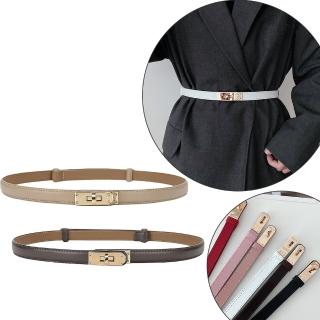 【KT DADA】牛皮腰帶 鎖扣腰帶 細腰帶 皮帶 腰封 腰帶 皮件 伸縮皮帶 高階感 氣質皮帶 百搭配件