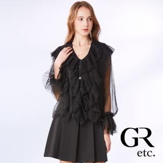 【GLORY21】網路獨賣款-etc. 法式優雅網紗荷葉V領造型上衣(黑色)