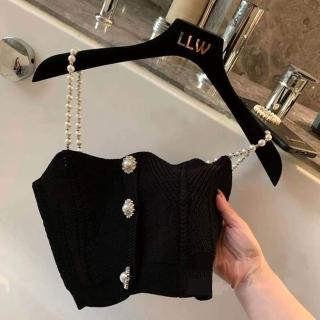【米蘭精品】現貨+預購 細肩帶背心打底衫(珍珠肩帶抹胸吊帶女上衣2色74km22)