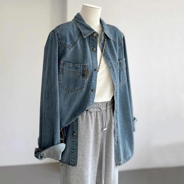 【米蘭精品】現貨+預購 牛仔外套長袖襯衫(復古休閒春秋丹寧女外套74km42)