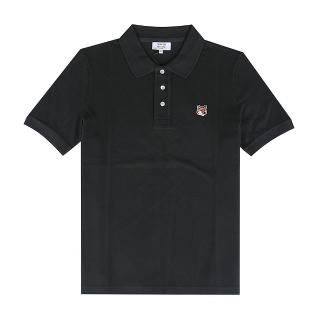 【Maison Kitsune】Maison Kitsune經典狐狸頭刺繡布章棉質珠地布短袖POLO衫(男款/黑)