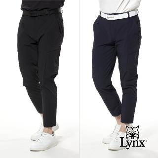 【Lynx Golf】首爾高桿風格！男款彈性舒適涼感透氣透明膠印造型大腿口袋設計九分褲平口休閒長褲(二色)