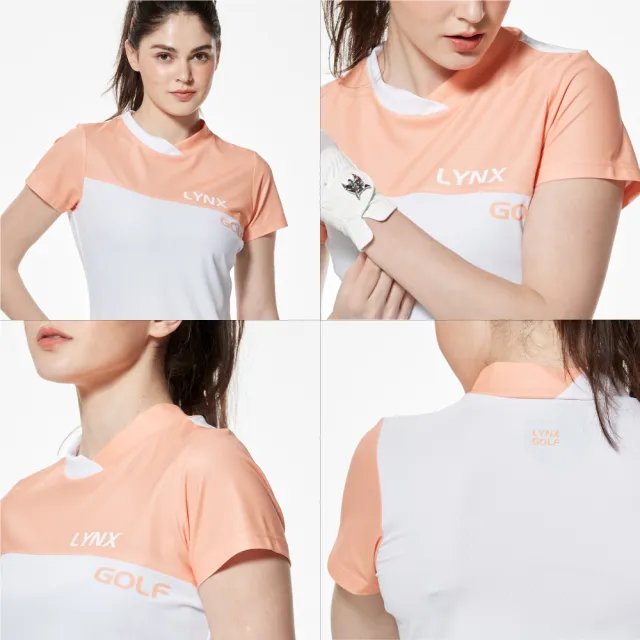 【Lynx Golf】首爾高桿風格！女款合身吸排抗UV機能網眼材質配布短袖圓領POLO衫/高爾夫球衫(二色)