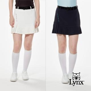 【Lynx Golf】首爾高桿風格！女款LOGO膠印設計時尚不對稱剪裁百摺裙擺造型運動褲裙(二色)