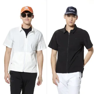 【Lynx Golf】首爾高桿風格！男款涼感透氣彈性舒適剪接配布翻領設計隱形拉鍊口袋造型短袖外套(二色)