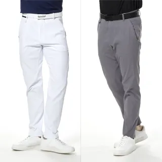【Lynx Golf】首爾高桿風格！男款彈性舒適防潑水山貓透明膠印隱形拉鍊口袋平口休閒長褲(二色)