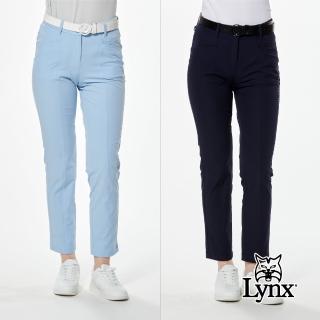 【Lynx Golf】首爾高桿風格！女款彈性舒適品牌LOGO膠標印花造型袋口設計窄管九分褲(二色)