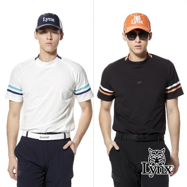 【Lynx Golf】首爾高桿風格！男款合身版吸排機能剪裁造型透明膠印設計短袖POLO衫/高爾夫球衫(二色)