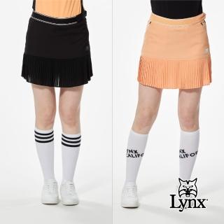 【Lynx Golf】首爾高桿風格！女款條紋織帶剪接雪紡材質甜美百摺裙擺造型隱形拉鍊口袋運動褲裙(二色)