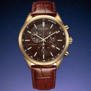 【CITIZEN 星辰】GENTS 亞洲限定潮流型男光動能競速計時男錶-棕/42mm(AT2573-07X)