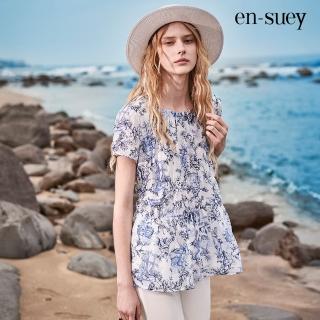 【en-suey 銀穗】海洋風印花蛋糕剪接上衣-女