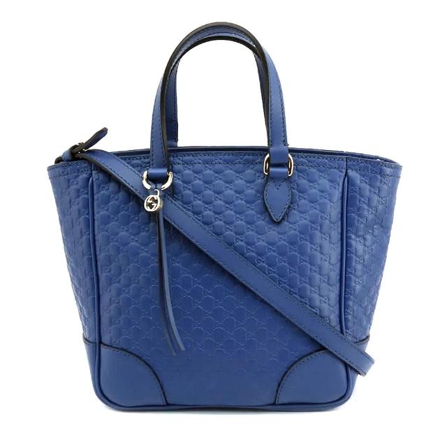 【GUCCI 古馳】449241 Guccissima GG壓紋兩用牛皮飾邊手提/斜背包(丹寧藍)