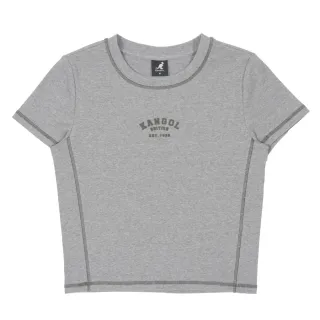 【KANGOL】母親節禮物 短T 灰色 修身 車線 短袖 上衣 女(6522100310)