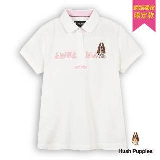 【Hush Puppies】女裝 POLO衫 素色簡約英文刺繡狗短袖POLO衫(白色 / 53201901)