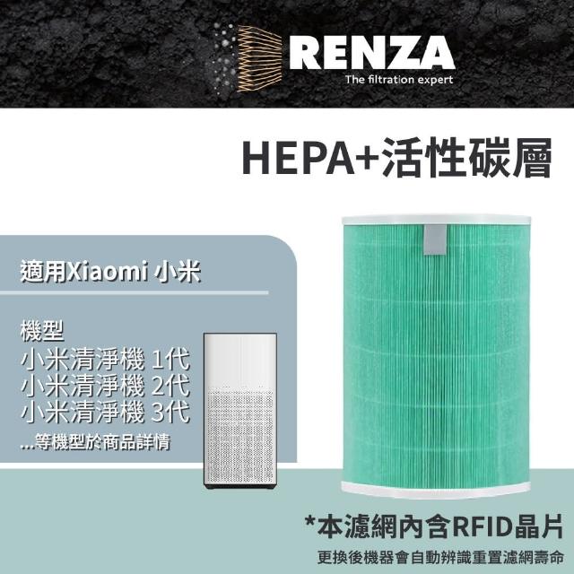 【RENZA】適用 小米空氣清淨機 1代 2代 3代 2S Pro 空氣清淨機(除甲醛增強版 綠色 2合1HEPA+活性碳濾網)