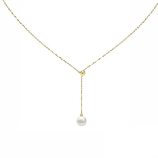 【ALUXE 亞立詩】10K金 AKOYA 珍珠 金球V型 垂墜 項鍊(珍愛系列 Be True)