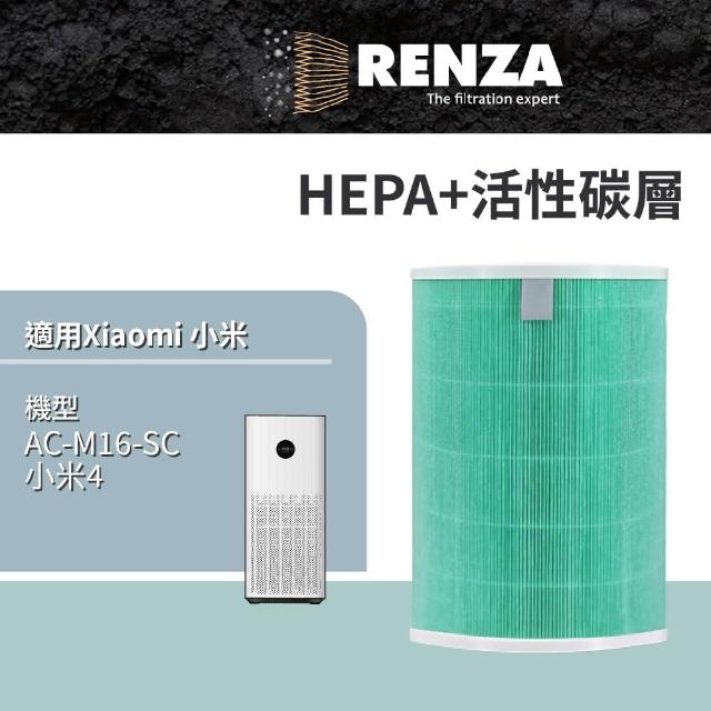 【RENZA】適用 Xiaomi 小米 空氣淨化器4代 小米4 AC-M16-SC 空氣清淨機(HEPA+活性碳 濾網 濾芯 含RFID晶片)