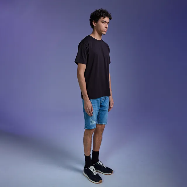 【Lee】男裝 牛仔短褲 / 涼感 902 刷破 中藍洗水(LB422007661)