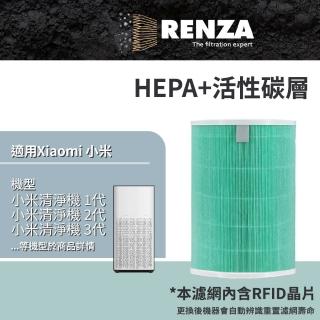 【RENZA】適用 小米空氣清淨機 1代 2代 3代 2S Pro 空氣清淨機(除甲醛增強版 綠色 2合1HEPA+活性碳濾網)