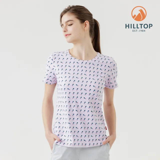 【Hilltop 山頂鳥】Polygiene抗菌抗UV吸濕快乾印花彈性T恤 女款 粉底小花｜PS04XFN3ECFZ
