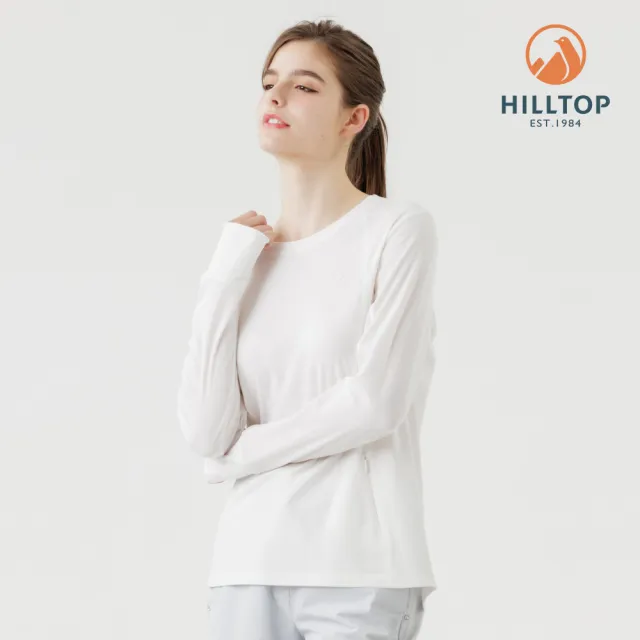 【Hilltop 山頂鳥】POLARTEC抗菌吸濕快乾輕量長袖針織上衣 女款 白｜PS15XF39ECB0