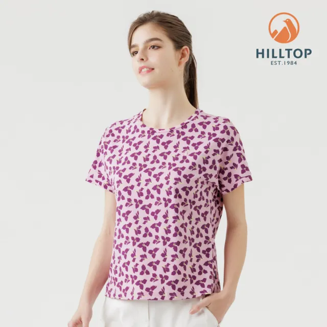 【Hilltop 山頂鳥】Polygiene抗菌抗UV吸濕快乾印花彈性T恤 女款 和風粉花｜PS04XFN4ECFZ