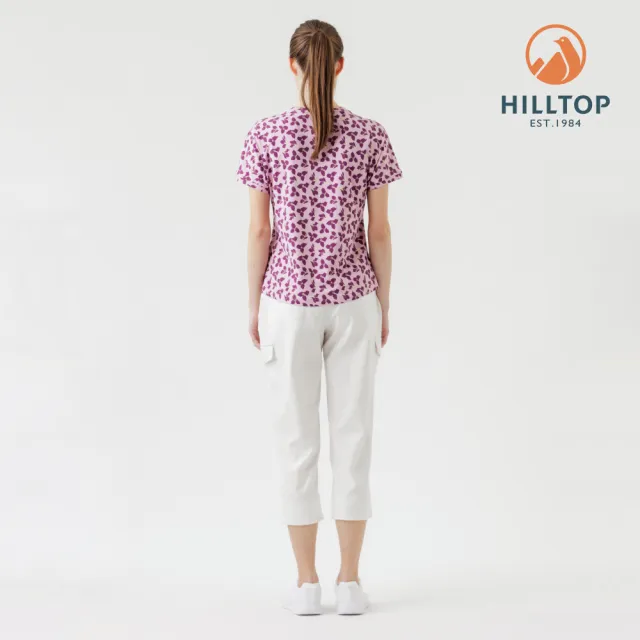 【Hilltop 山頂鳥】Polygiene抗菌抗UV吸濕快乾印花彈性T恤 女款 和風粉花｜PS04XFN4ECFZ