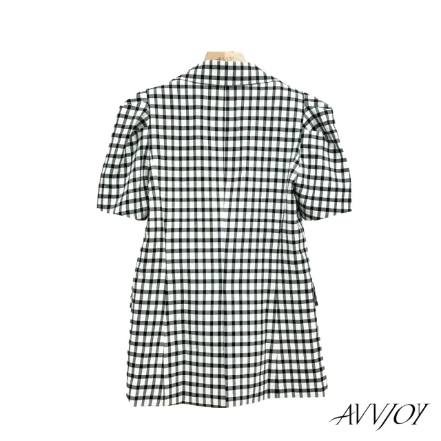 【AVVJOY 艾薇卓爾】格紋短袖系帶西裝(大衣 短袖 外套 小西裝 西裝女 外套女 西裝外套 百搭外套 CLA0511OW)