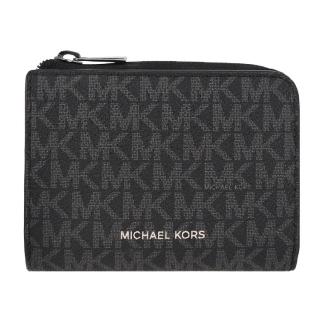 【Michael Kors】COOPER系列 銀字LOGO 防刮皮革 10卡 對折 中夾/拉鍊零錢袋(字母黑)