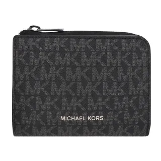 【Michael Kors】COOPER系列 銀字LOGO 防刮皮革 10卡 對折 中夾/拉鍊零錢袋(字母黑)