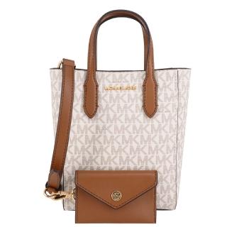 【Michael Kors】VINCENT系列 金字LOGO 防刮皮革 肩背/手提/斜背 肩揹包 琴譜包/卡包(字母白)