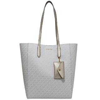 【Michael Kors】VINCENT系列 金字LOGO 防刮皮革 肩背/手提/斜背 托特包/卡包(字母白/特大款)