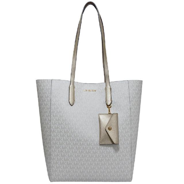 【Michael Kors】VINCENT系列 金字LOGO 防刮皮革 肩背/手提/斜背 托特包/卡包(字母白/特大款)