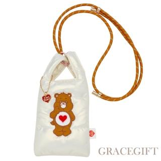 【Grace Gift】母親節禮物 Care Bears-溫柔小熊澎澎手機包-附掛繩(珠光白)