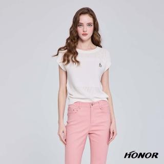 【HONOR 山形屋】微透膚水鑽珍珠飾織紋連袖上衣-白/粉