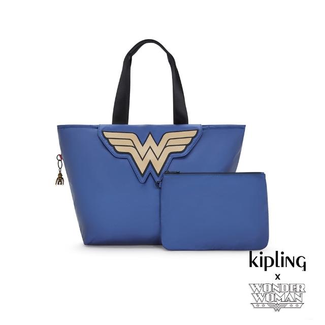 【KIPLING】（網路獨家款）KIPLING X WONDER WOMAN 質感亮藍手提肩背托特包-RAAJA