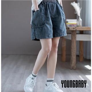 【YOUNGBABY】大方口袋開叉鬆緊牛仔短褲