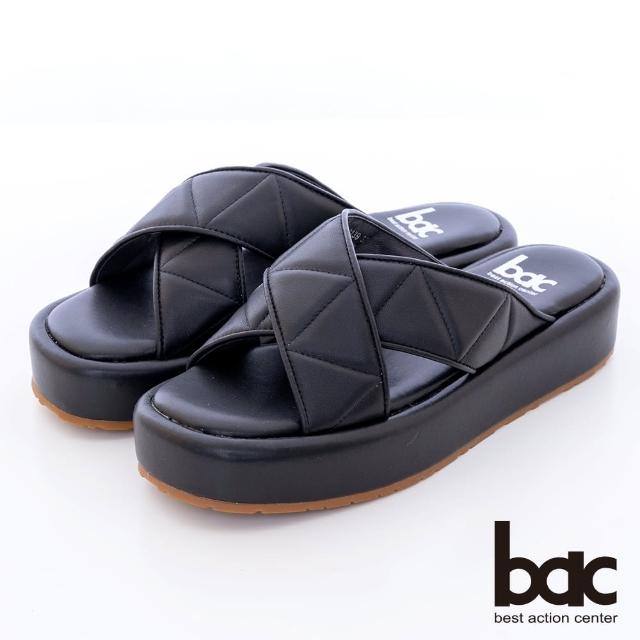 【bac】厚底車澎大交叉涼拖鞋(黑色)
