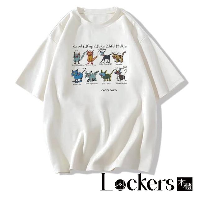 【Lockers 木櫃】美式寬鬆小貓印花短袖T恤 L114040101(美式 印花 短袖T恤)