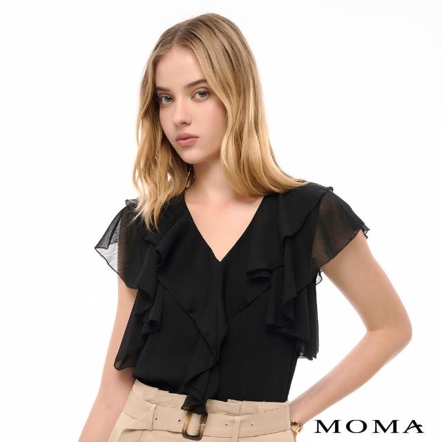 【MOMA】優雅荷葉V領層次雪紡上衣(兩色)