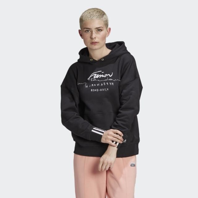 【adidas 愛迪達】長袖上衣 女 帽T 黑 GD2944