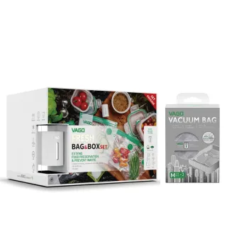 【VAGO】FRESH 食物超值禮盒組+衣物真空收納袋--M(真空機+真空盒組+食物真空袋)