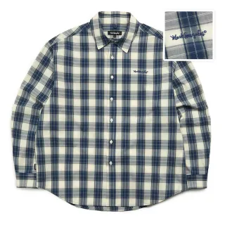 【Mark Gonzales官方旗艦】男女同款 小天使格紋長袖襯衫-深藍色