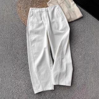 【米蘭精品】現貨+預購 寬管褲休閒長褲(牛仔高腰垂感九分女褲子74km76)
